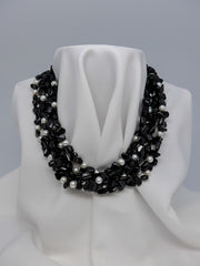 SEVEN STRAND BLACK SPINEL AND PEARL GEMSTONE NECKLACE