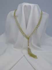 TWO STRAND VERMEIL STERLING SILVER PREHNITE CLOSED LARIET WITH TASSEL NECKLACE