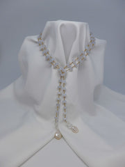 ONE STRAND CHALCEDONY AND PEARL LARIAT NECKLACE