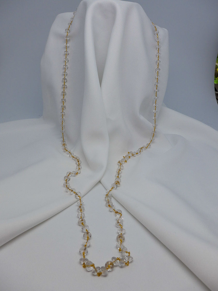ONE STRAND VERMEIL STERLING SILVER ROCK CRYSTAL AND PEARL NECKLACE AND LARIAT