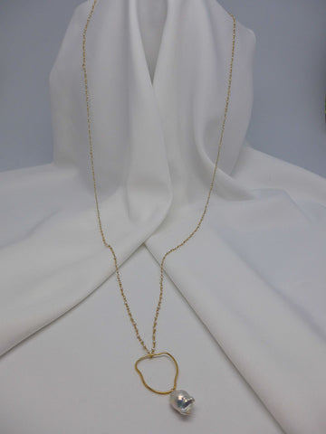 ONE STRAND VERMEIL STERLING SILVER CHAIN PEARL NECKLACE