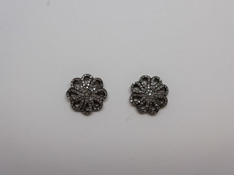 Oxidized Sterling Silver Diamond Earrings on 14K Post