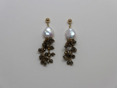 GOLD FILLED BALL POST WHITE COIN PEARL PYRITE VERMEIL STERLING SILVER CHAIN EARRING