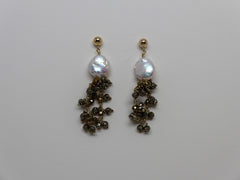 GOLD FILLED BALL POST WHITE COIN PEARL PYRITE VERMEIL STERLING SILVER CHAIN EARRING
