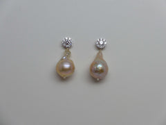 STERLING SILVER CUBIC ZIRCONIA POST NATURAL BAROQUE CULTURED PEARL EARRING