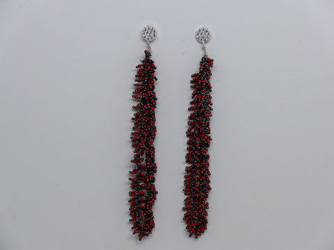 STERLING SILVER CUBIC ZIRCONIA POST OXIDIZED STERLING SILVER CORAL CHAIN EARRINGS