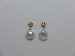 VERMEIL STERLING SILVER YELLOW CUBIC ZIRCONIA POST WHITE SOUFFLE PEARL EARRING