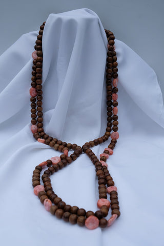 Two Strand Oak Wood & Fossilized Coral Gemstome Necklaces
