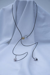 Black Leather, Platinum Baroque Cultured Pearl, Vermeil, Pyrite, Cubic Zirconia, Sterling Silver Lariat