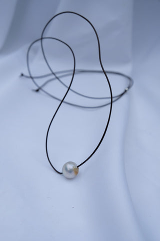 ONE STRAND OXIDIZED STERLING SILVER CHAIN CULTURED PEARL NECKLACE AND LARIAT