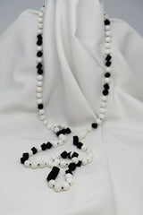 Two Strand Mother of Pearl and Matted Onyx Long Gemstone Necklace