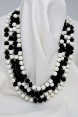 Two Strand Mother of Pearl and Matted Onyx Long Gemstone Necklace