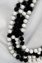 Two Strand Mother of Pearl and Matted Onyx Long Gemstone Necklace