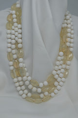 Two Strand Mother of Pearl and Pineapple Quartz Long Gemstone Necklace