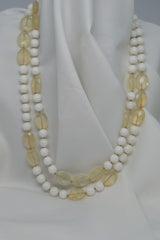 Two Strand Mother of Pearl and Pineapple Quartz Long Gemstone Necklace