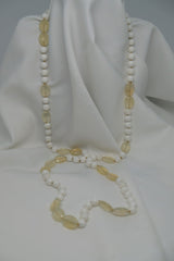 Two Strand Mother of Pearl and Pineapple Quartz Long Gemstone Necklace