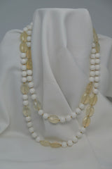 Two Strand Mother of Pearl and Pineapple Quartz Long Gemstone Necklace