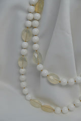 Two Strand Mother of Pearl and Pineapple Quartz Long Gemstone Necklace