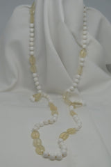 Two Strand Mother of Pearl and Pineapple Quartz Long Gemstone Necklace
