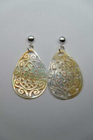 Sterling Silver 925 Post Carved Mother of Pearl Earrings