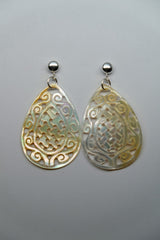 Sterling Silver 925 Post Carved Mother of Pearl Earrings