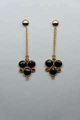 925 Vermeil Sterling Silver Chain, Gold Filled Post with Faceted Onyx & Pink Tourmaline Long Earrings
