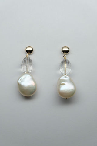 Gold Filled Post Faceted Rock Crystal White Coin Cultured Pearl Earrings