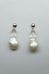 Gold Filled Post Faceted Rock Crystal White Coin Cultured Pearl Earrings