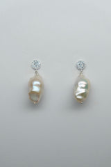 925 Sterling Silver Cubic Zirconia Post White Baroque Cultured Pearl Earrings