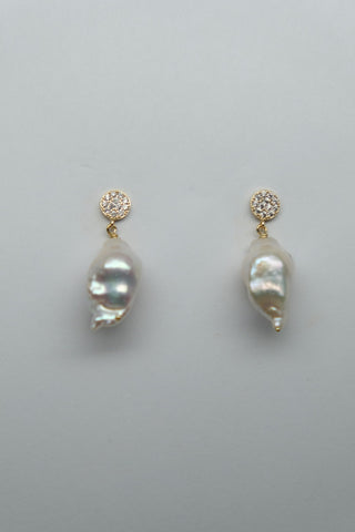 925 Vermeil Sterling Silver Cubic Zirconia Post White Baroque Cultured Pearl Earrings