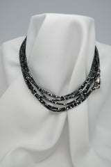 Long Strand Faceted Hematite Hexagons Rope Gemstone Necklace