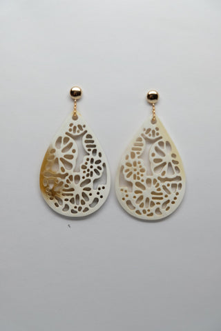 Gold Filled Post & Carved Horn Tear Shaped Earrings