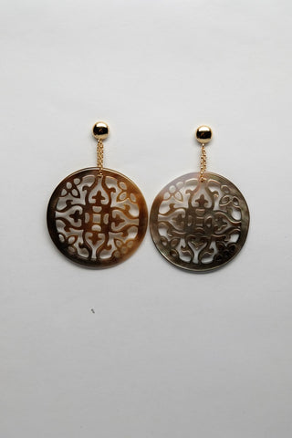 Gold Filled Post & Carved Circles Mother of Pearl Earrings