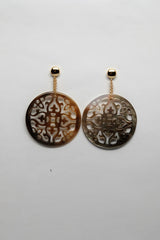 Gold Filled Post & Carved Circles Mother of Pearl Earrings