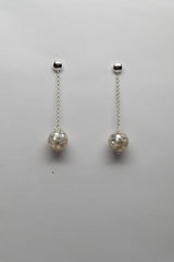Sterling Silver 925 Post Round Mother of Pearl Long Dangling Earrings