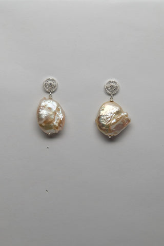 Natural Keshi Pearls and 925 Sterling Silver Cubic Zirconia Post Earrings