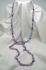 One Strand Amethyst & Natural Turquoise Long Gemstone Necklace