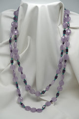 One Strand Amethyst & Natural Turquoise Long Gemstone Necklace