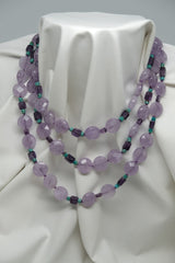 One Strand Amethyst & Natural Turquoise Long Gemstone Necklace
