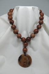 One Strand 20mm Wood & Red Aventurine Necklace