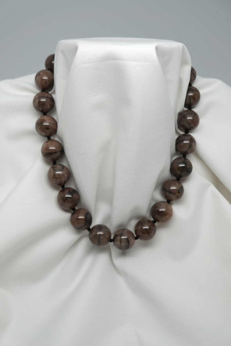 One Strand Chiastolite(Taupe & Black) Gemstone Necklace