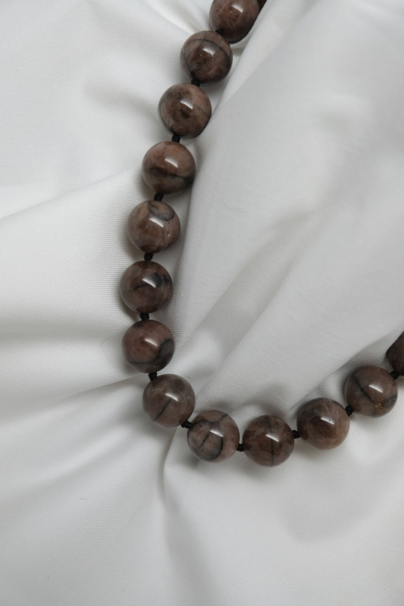 One Strand Chiastolite(Taupe & Black) Gemstone Necklace