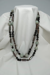 Two Seperate Strands Brown Peacock Cultured Pearls, Smokey Quartz & Aquamarine Long Necklace