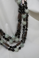 Two Seperate Strands Brown Peacock Cultured Pearls, Smokey Quartz & Aquamarine Long Necklace