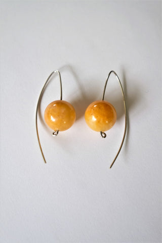 16mm Yellow Jade Wishbone Shape 925 Sterling Silver Wire Earrings
