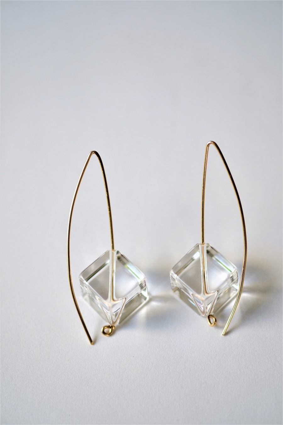 Rock Crystal Cubes on 14k gold filled Wire Earrings