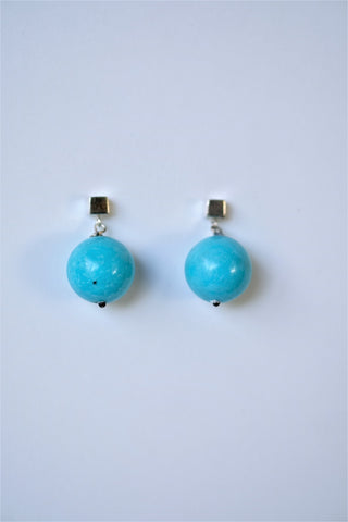 Amazonite & White Cultured Pearls on Sterling Silver Square Post Long Earrings