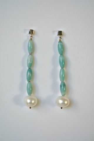 Amazonite Roundels on Silver Sterling Threader Long Earrings