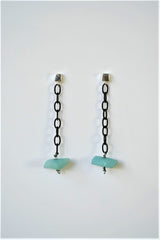 Amazonite, Oxidized Silver Chain, Square 925 Sterling Silver Post Earrings