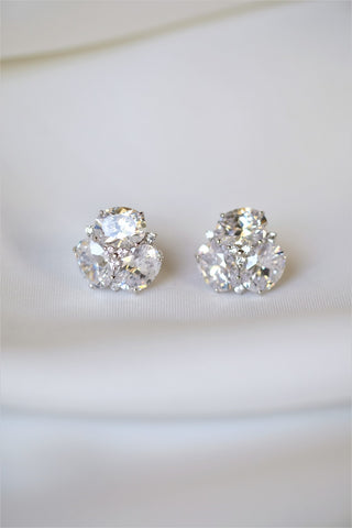 925 Sterling Silver Omega Post Faceted Cubic Zirconia Earrings